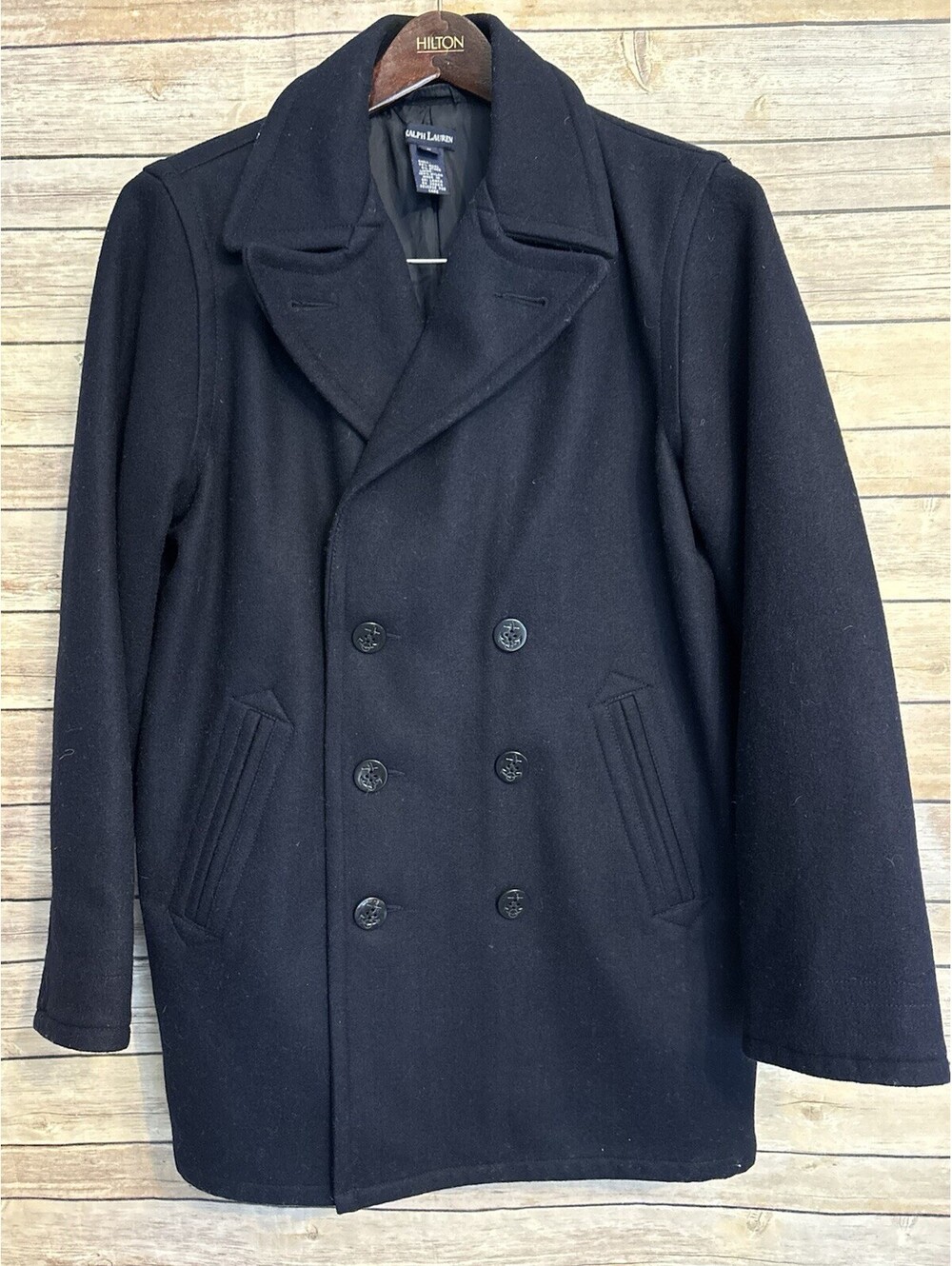 VTG Polo Ralph Lauren Women's Navy Blue Military Wool Pea Coat - Size Medium